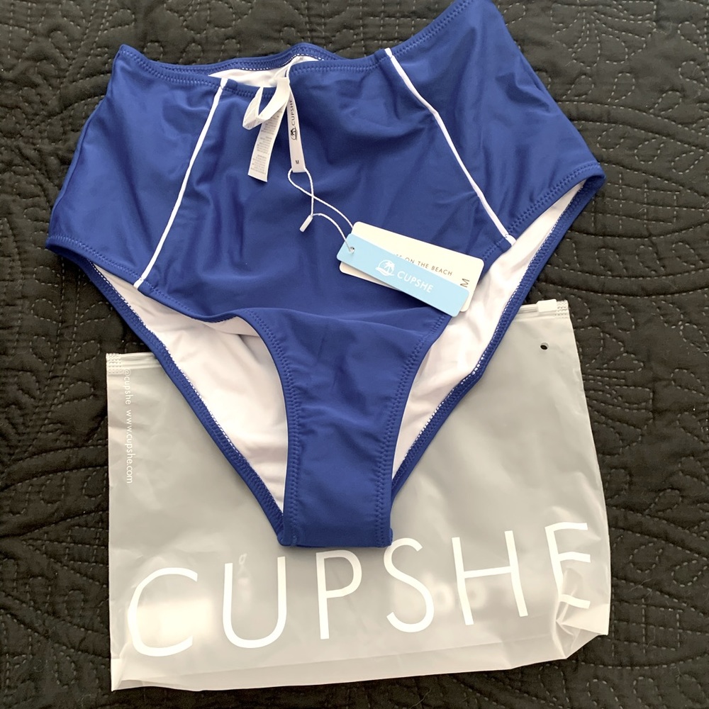 Cupshe Blue White Striped High Waisted Swim Bottom